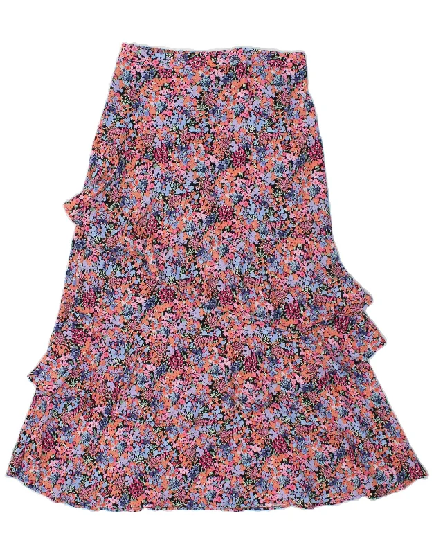 VINTAGE Womens Maxi Tiered Skirt UK 10 Small W28 Multicoloured Floral