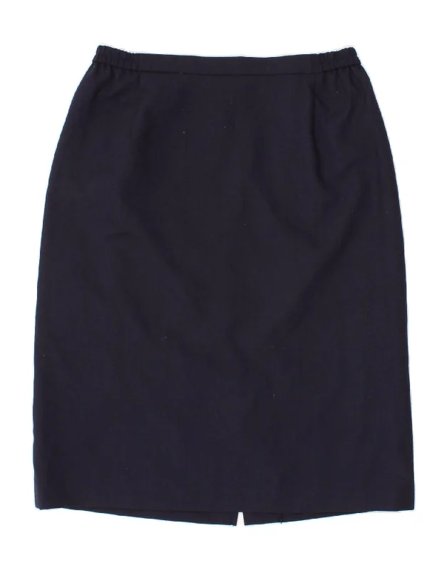 VINTAGE Womens Midi Skirt UK 18 XL W34 Navy Blue Polyester