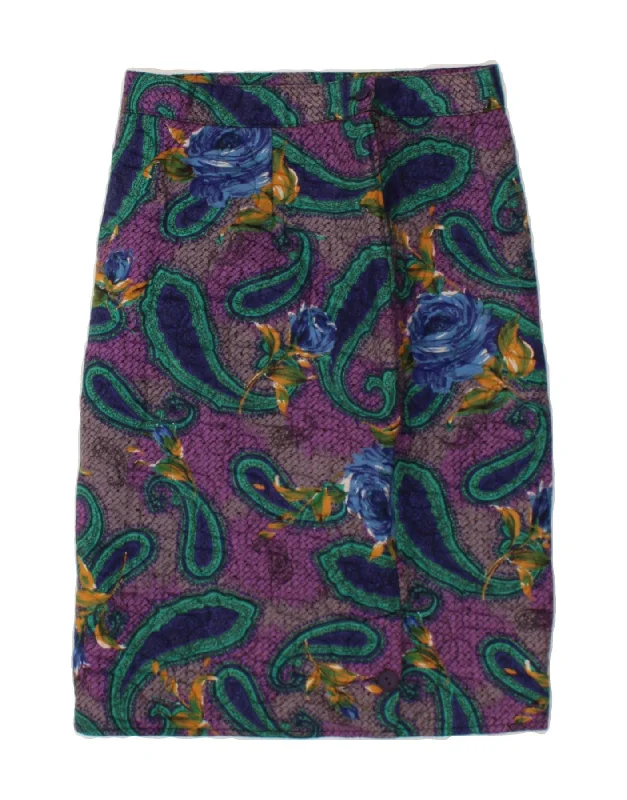 VINTAGE Womens Pencil Skirt IT 46 Large W30  Purple Paisley