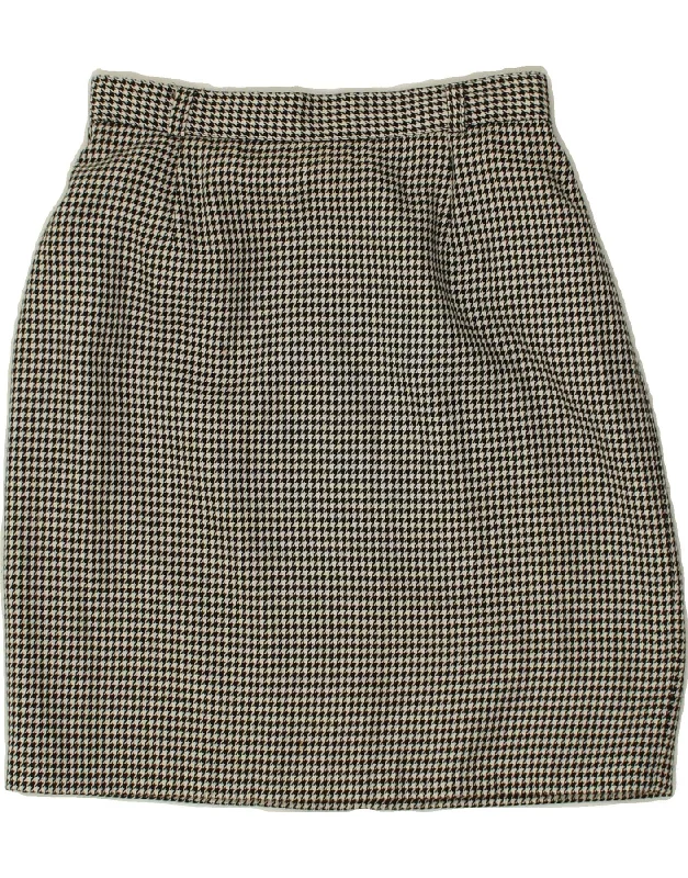 VINTAGE Womens Pencil Skirt UK 12 Medium W26  Black Houndstooth Viscose