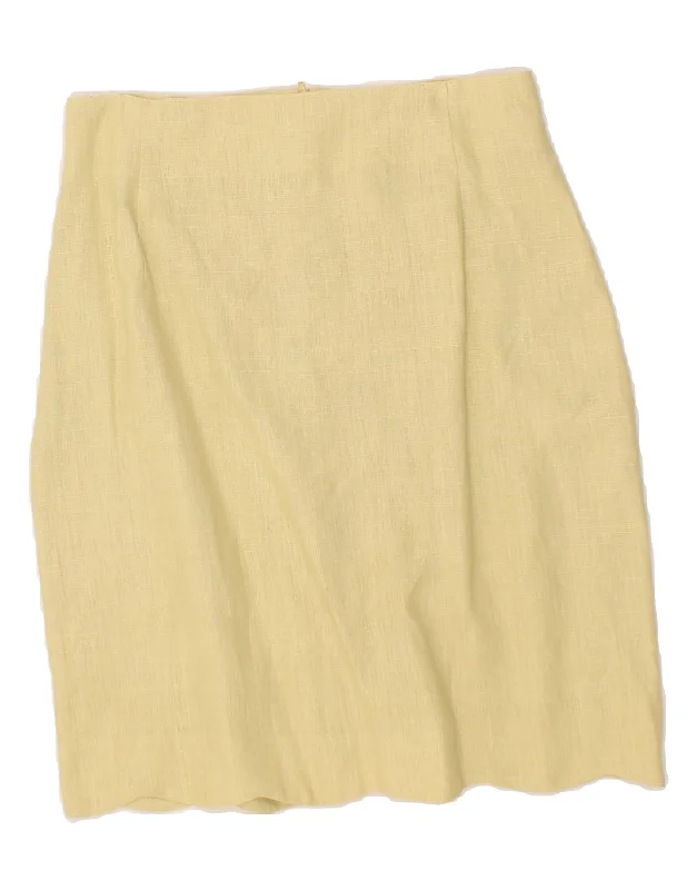 VINTAGE Womens Pencil Skirt UK 12 Medium  W28  Yellow Linen