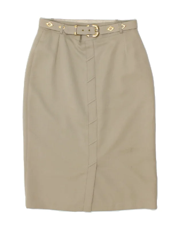 VINTAGE Womens Pencil Skirt UK 14 Medium W28  Beige Polyester