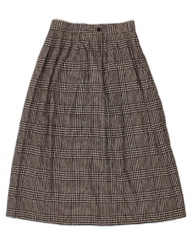 VINTAGE Womens Pleated A-Line Skirt UK 14 Medium W28 Black Houndstooth