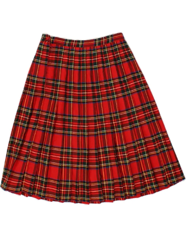 VINTAGE Womens Pleated Skirt  W28 Medium  Red Plaid