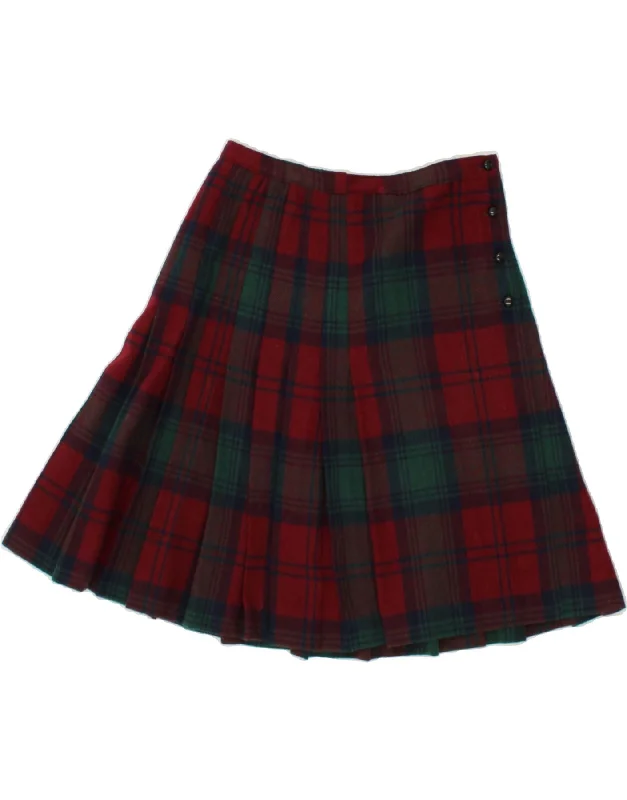 VINTAGE Womens Pleated Skirt W28 Medium Red Plaid