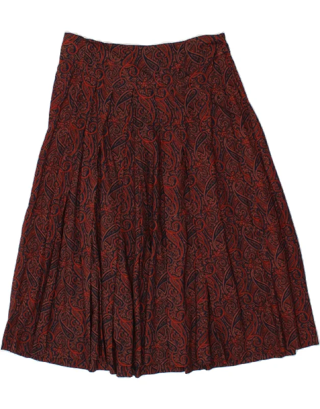 VINTAGE Womens Pleated Skirt W32 Large  Red Paisley