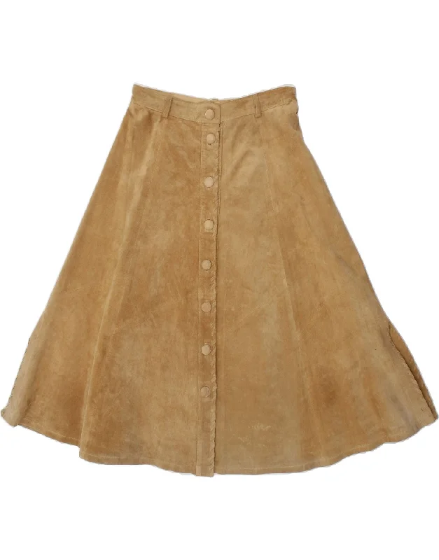 VINTAGE Womens Suede A-Line Skirt UK 16 Large W30 Beige