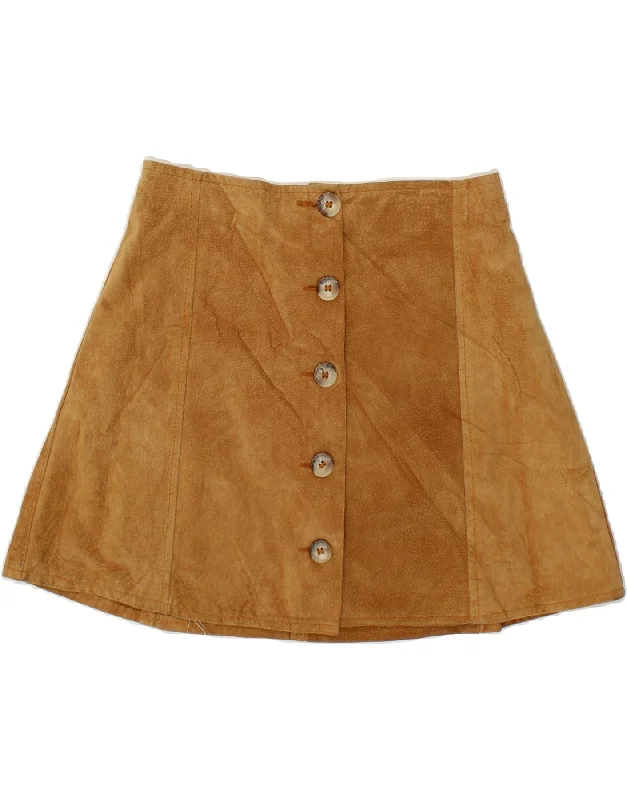 VINTAGE Womens Suede Mini Skirt IT 42 Medium W28 Brown Leather