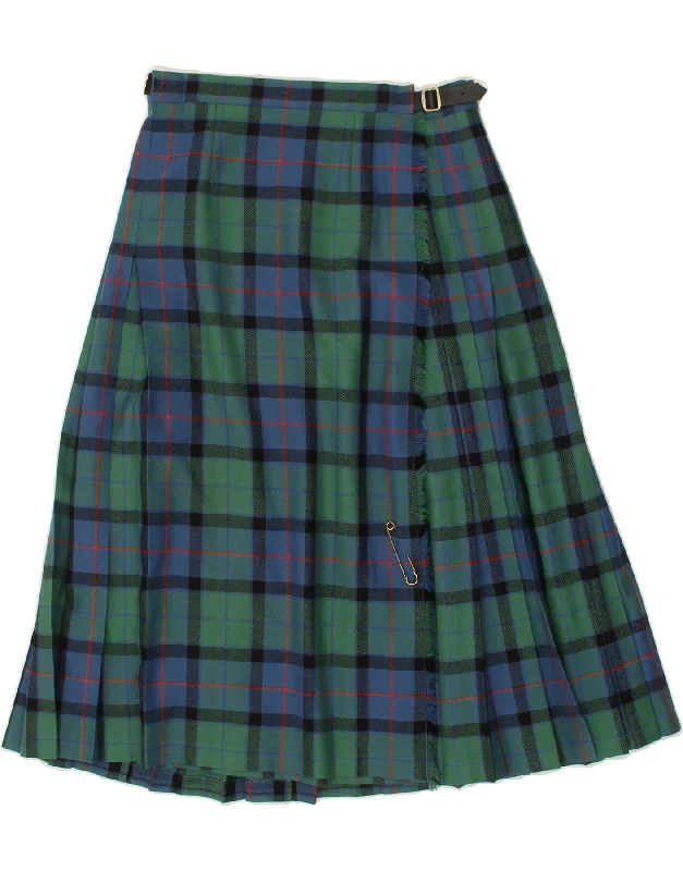 VINTAGE Womens Tartan Wrap Skirt UK 16 Large W30 Green Plaid Wool