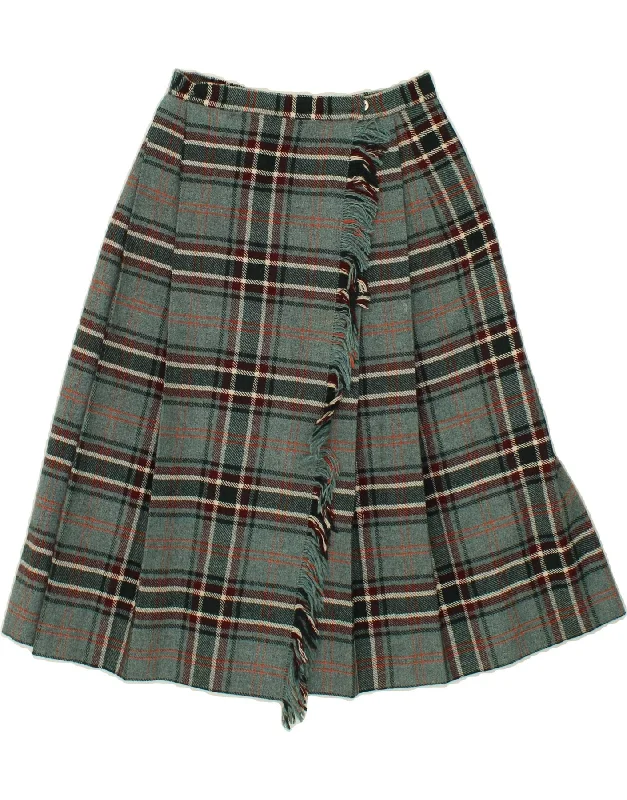 VINTAGE Womens Wrap Skirt W26 Small Green Check