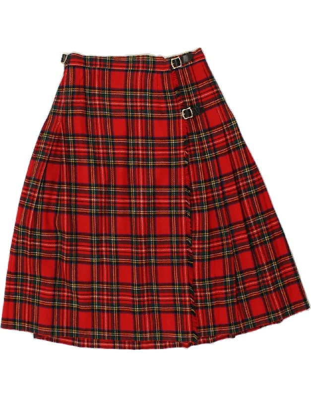 VINTAGE Womens Wrap Skirt W30 Medium  Red Plaid New Wool