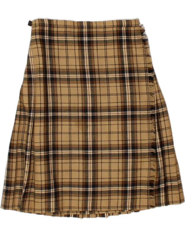 VINTAGE Womens Wrap Skirt W34 Large Brown Check Wool