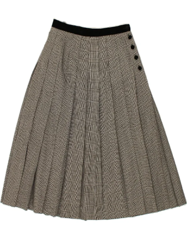 VIYELLA Womens Pleated A-Line Skirt UK 10 Small W26 Grey Check Wool