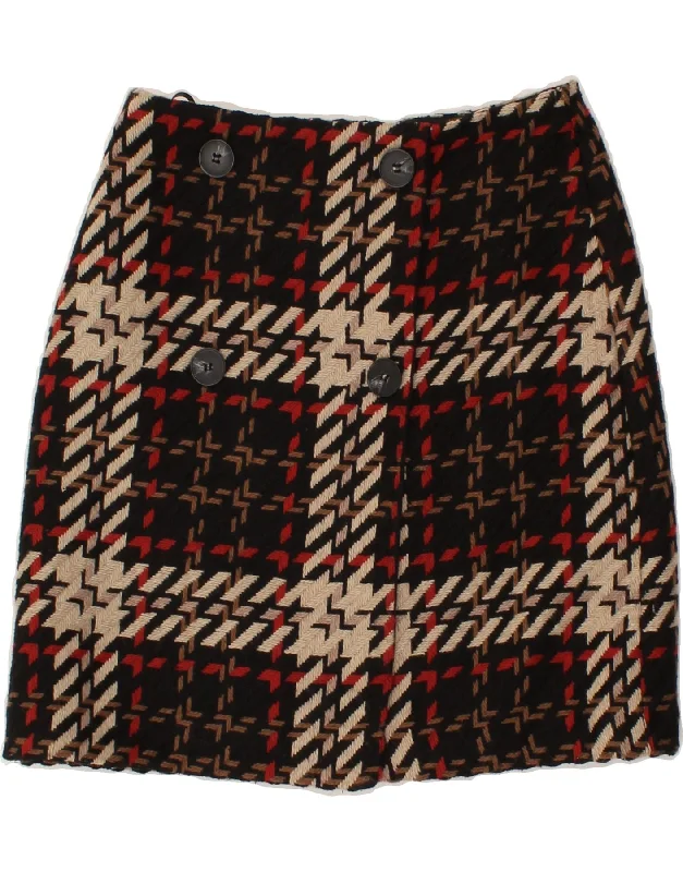 WAREHOUSE Womens Wrap Skirt UK 8 Small W27  Black Check Polyester