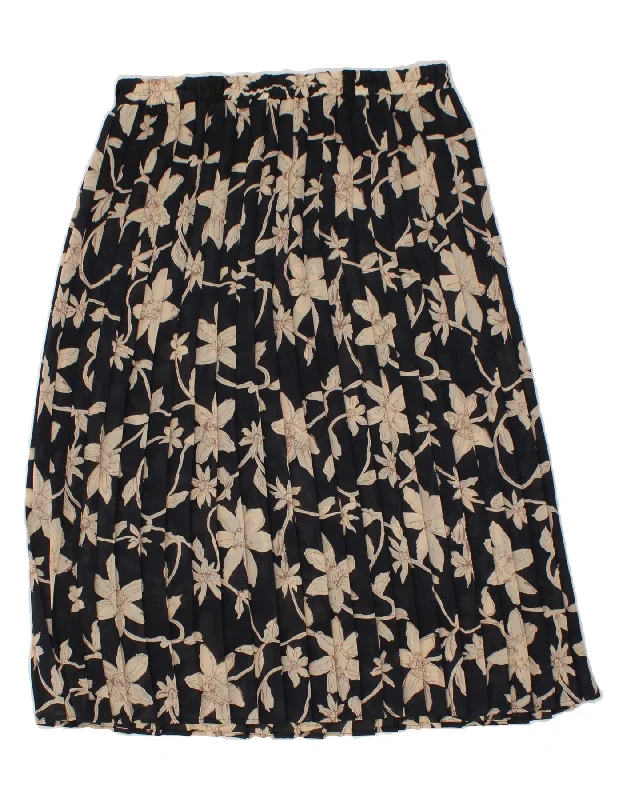 YOUR SIXTH SENSE Womens Pleated Skirt UK 18 XL W36  Black Floral Polyester