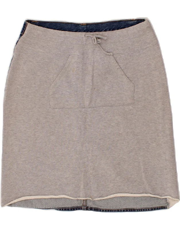 BENETTON Womens Graphic Straight Skirt Small W27 Grey Colourblock Cotton