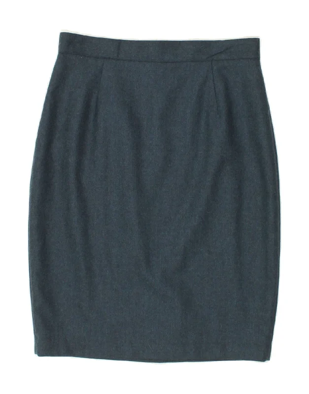 BENETTON Womens Pencil Skirt IT 46 Large W32 Navy Blue Virgin Wool