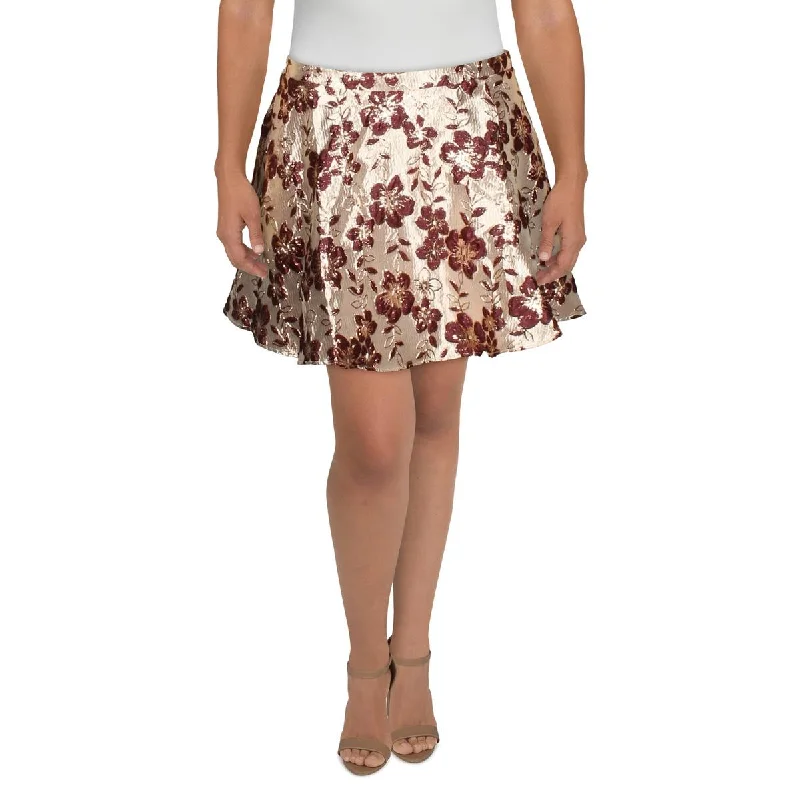 City Studios Womens Juniors Satin Floral A-Line Skirt silk skirt sleek