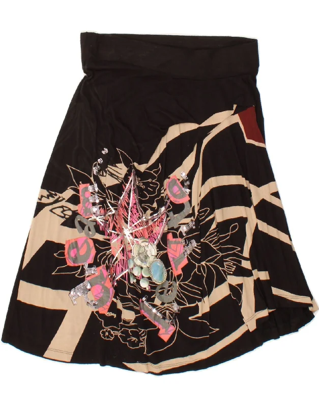 DESIGUAL Womens Graphic A-Line Skirt Medium W28  Black Viscose