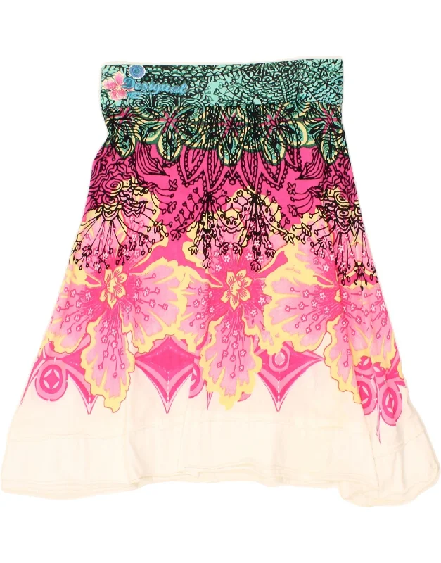 DESIGUAL Womens Graphic A-Line Skirt XS W28 Pink Floral Cotton