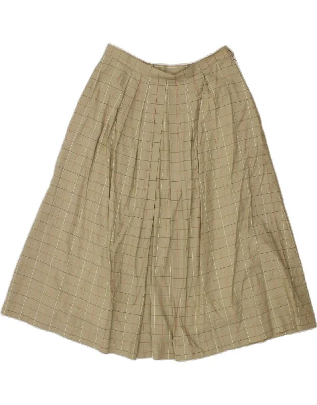 ELEGANCE Womens A-Line Skirt IT 42 Medium W28 Beige Check Cotton