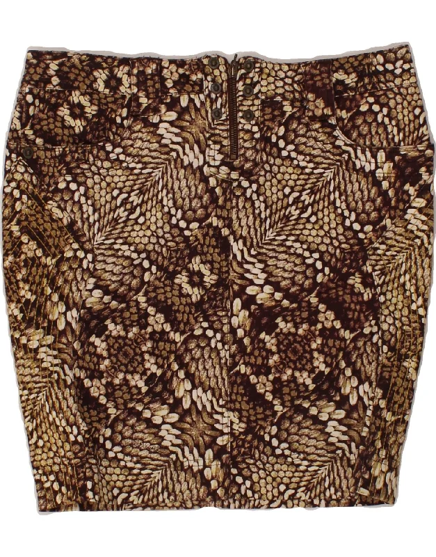 JUST CAVALLI Womens Pencil Skirt IT 46 Large W32  Brown Animal Print patchwork skirt art