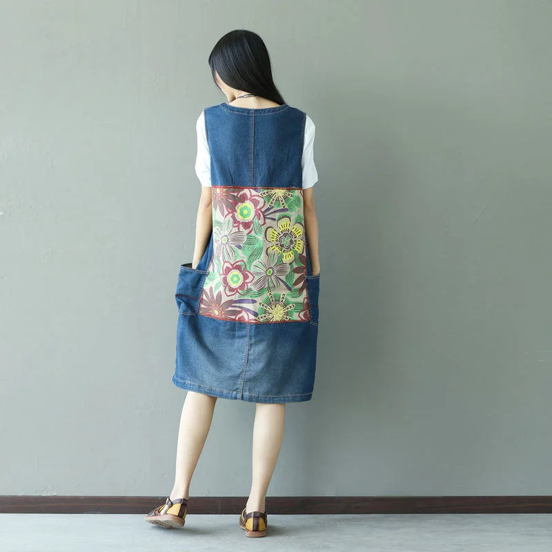 Summer Casual Floral Printed Patchwork Denim Skirt leather skirt modern