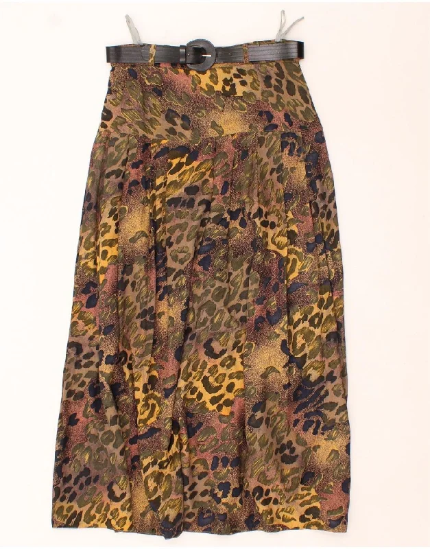 VINTAGE Womens A-Line Skirt IT 40 Small W26  Brown Animal Print Viscose