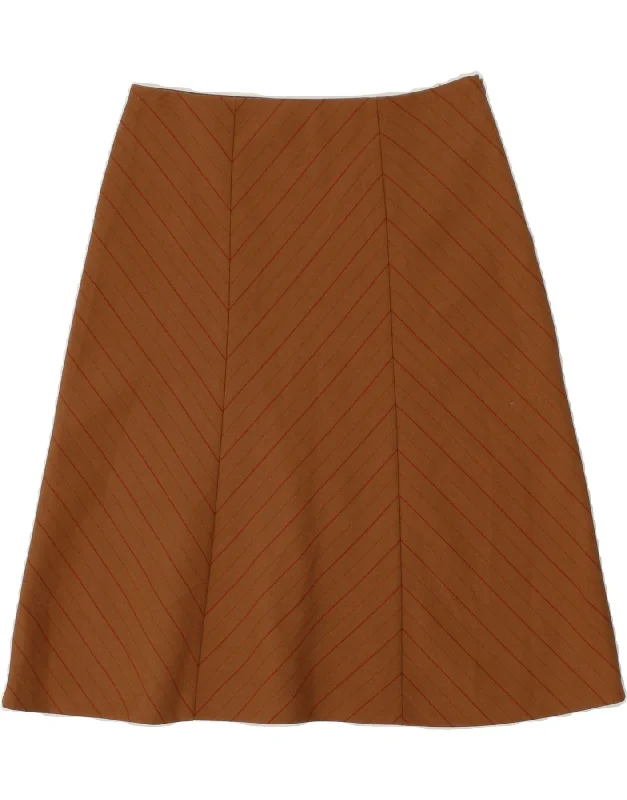 VINTAGE Womens A-Line Skirt IT 42 Medium W30  Brown Chevron linen skirt breathable