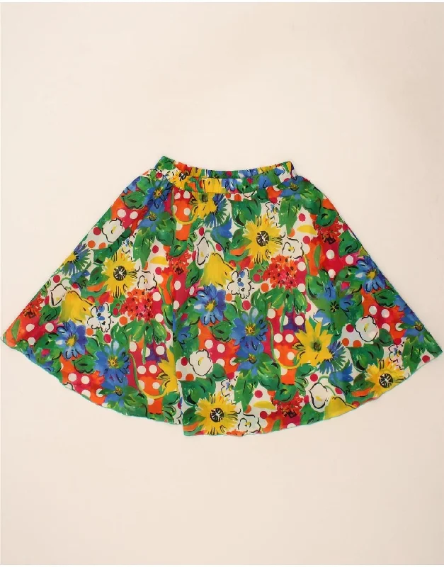 VINTAGE Womens A-Line Skirt UK 18 XL W38  Multicoloured Floral Polyester