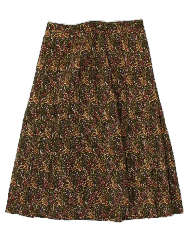 VINTAGE Womens A-Line Skirt W26 Small  Khaki Paisley velvet skirt plush