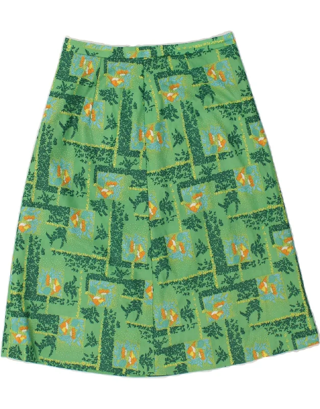 VINTAGE Womens A-Line Skirt W29 Medium Green Floral