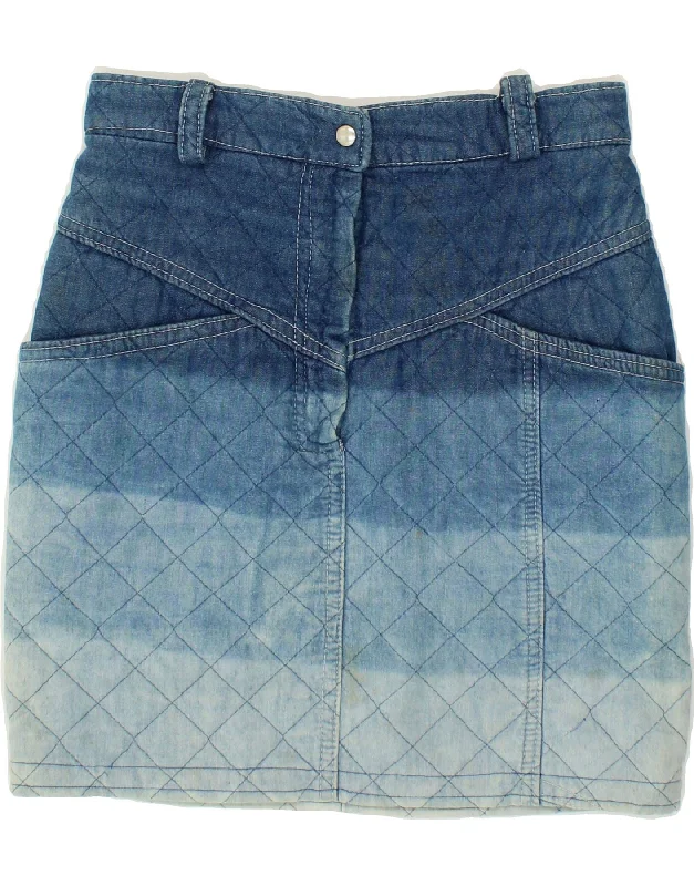 VINTAGE Womens Denim Skirt W28 Medium Blue Colourblock