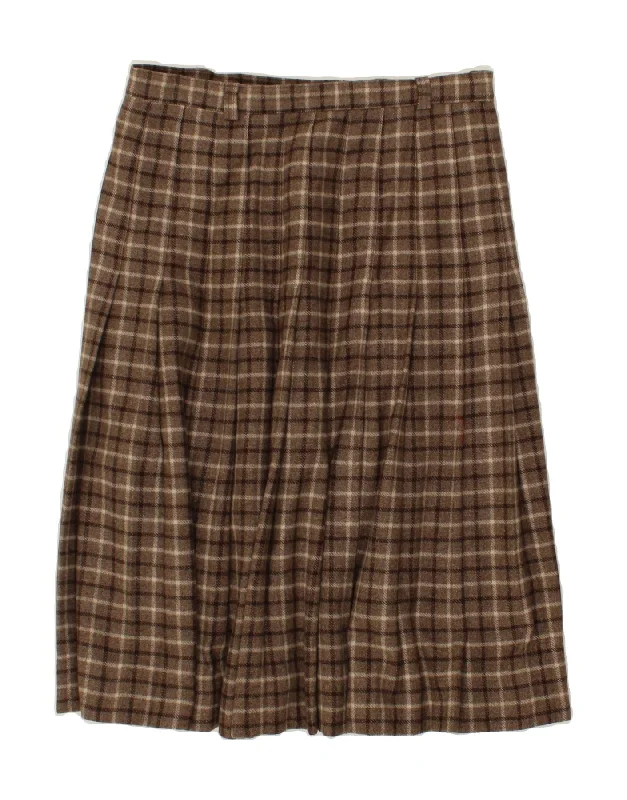 VINTAGE Womens Knife Pleated Skirt IT 50 XL W30 Brown Check Wool wool skirt warm