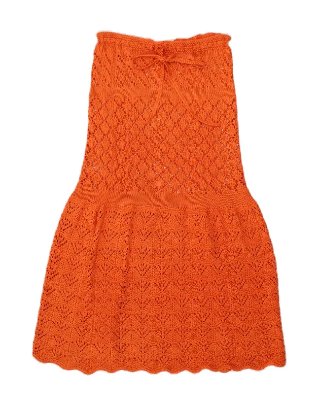 VINTAGE Womens Knit See Through Trumpet Skirt W32 Large Orange