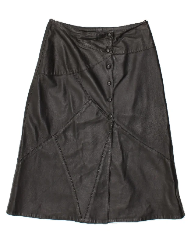 VINTAGE Womens Leather Skirt IT 42 Medium W28  Black Leather