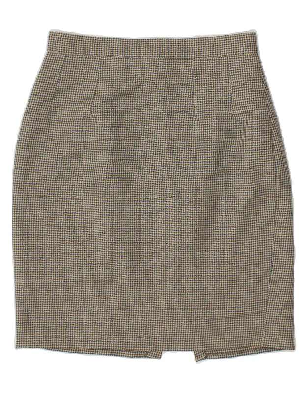 VINTAGE Womens Pencil Skirt IT 42 Medium W26  Grey Houndstooth Wool