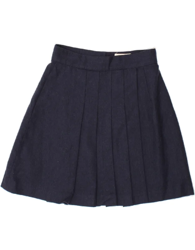 VINTAGE Womens Pleated A-Line Skirt IT 40 Small W24  Navy Blue Wool denim skirt trendy