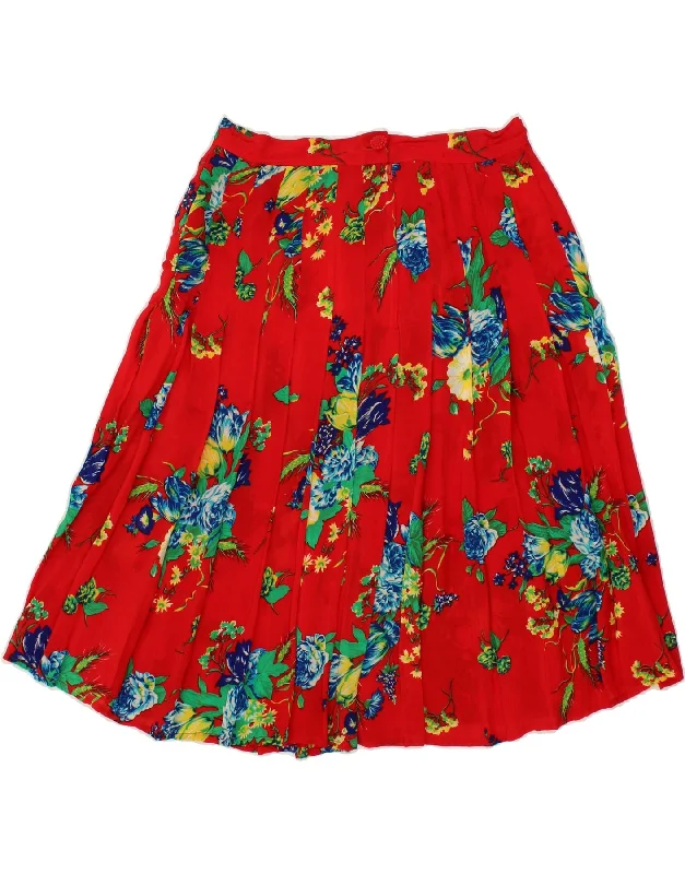 VINTAGE Womens Pleated A-Line Skirt IT 46 Large W28 Red Floral Viscose