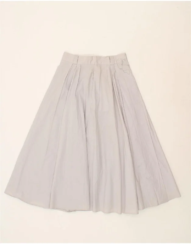 VINTAGE Womens Pleated Skirt EU 38 Medium W26  Grey Cotton