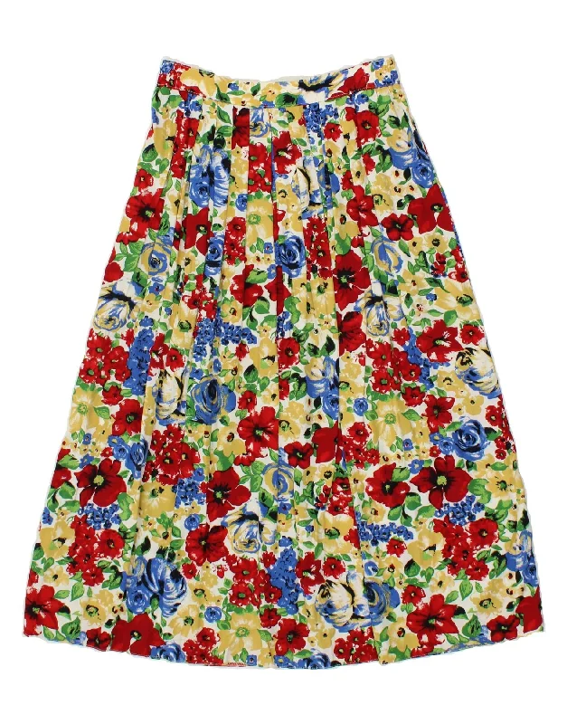 VINTAGE Womens Pleated Skirt EU 40 Medium W28 Multicoloured Floral