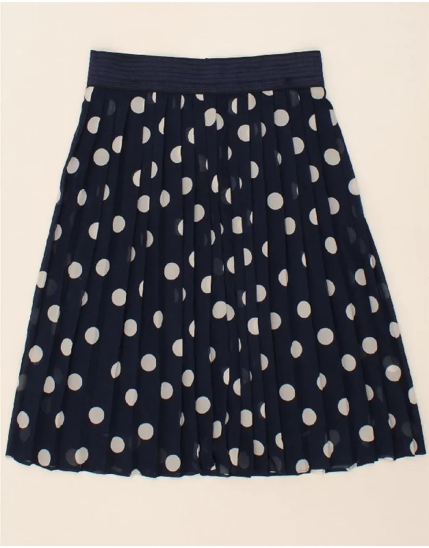 VINTAGE Womens Pleated Skirt W30 Medium  Navy Blue Polka Dot