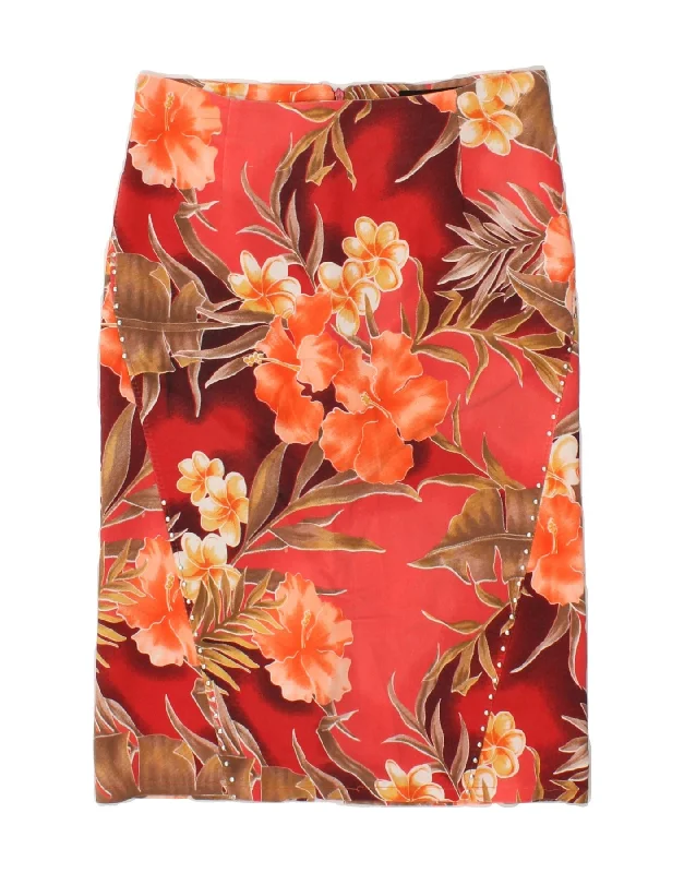 VINTAGE Womens Straight Skirt Small W28  Red Floral