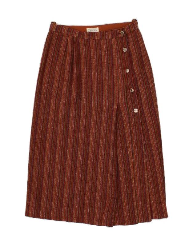 VINTAGE Womens Wrap Skirt IT 42 Medium W27  Brown Striped denim skirt classic