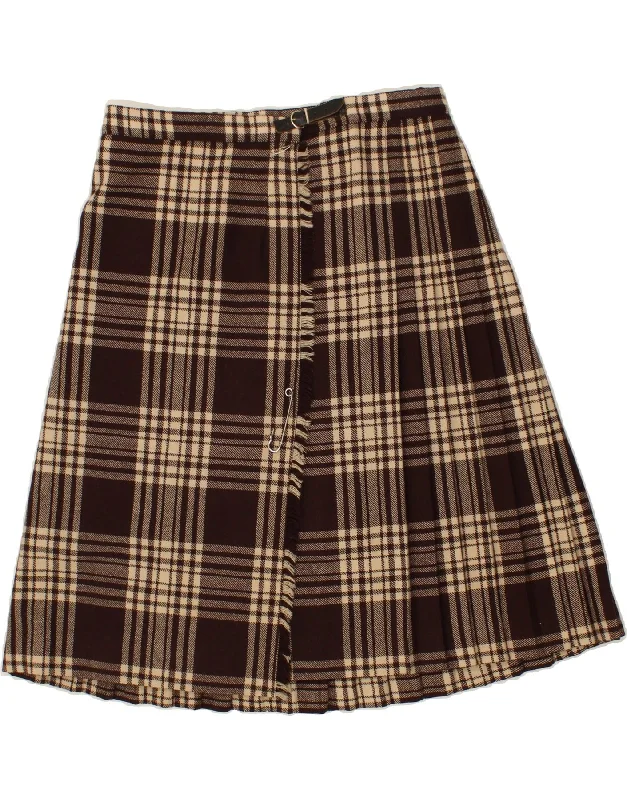 VINTAGE Womens Wrap Skirt W34 Large  Brown Check leather skirt bold