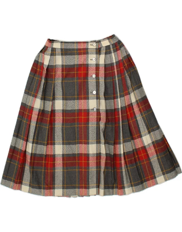 VOG Womens Pleated Skirt IT 42 Medium W28 Red Check Wool linen skirt light