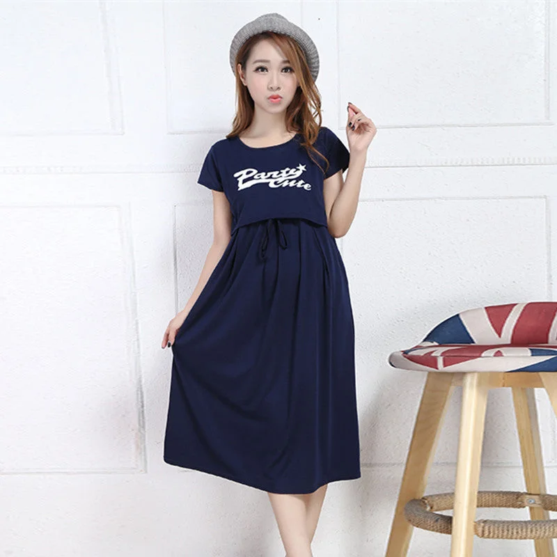 Summer Korean Fashion Maternity Nursing Long Dress Breastfeeding Clothes for Pregnant Women Cotton Pregnancy Feeding