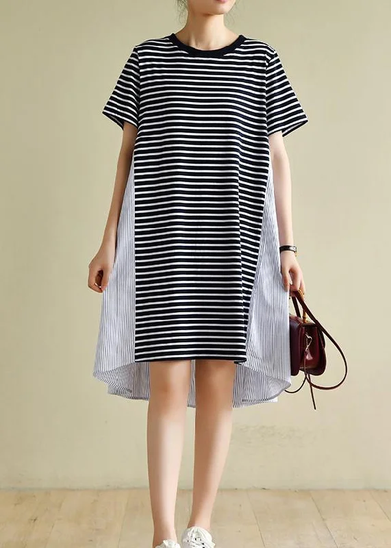 Classy navy striped clothes o neck patchwork baggy Dress