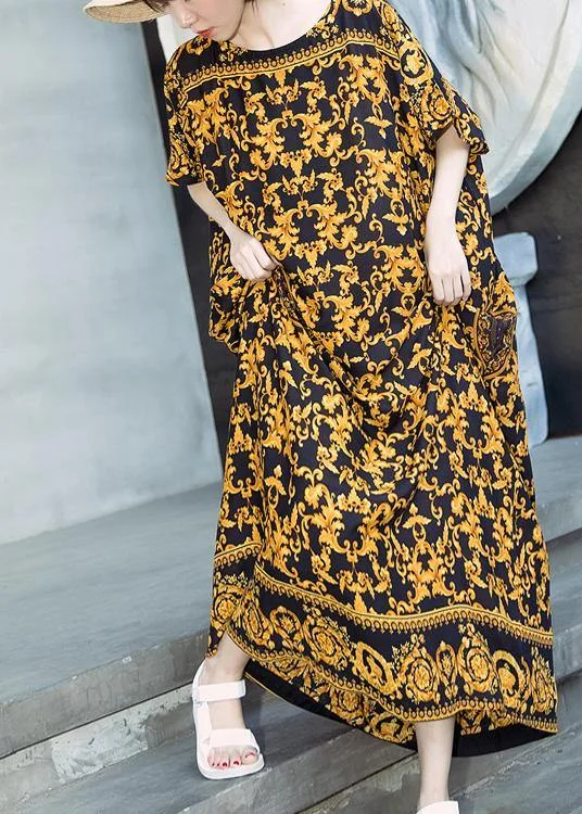 Retro Caftans Yellow Print Long Dresses