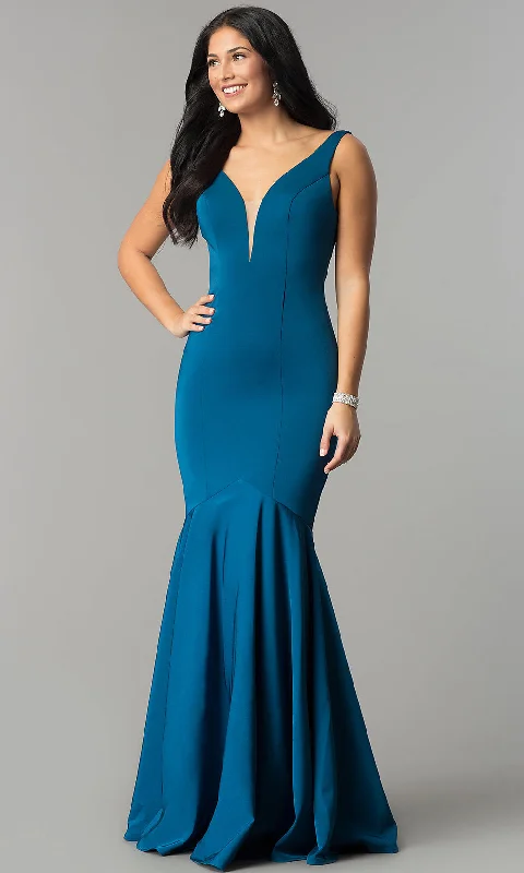 V-Neck Long Mermaid Prom Dress with Drop Waist